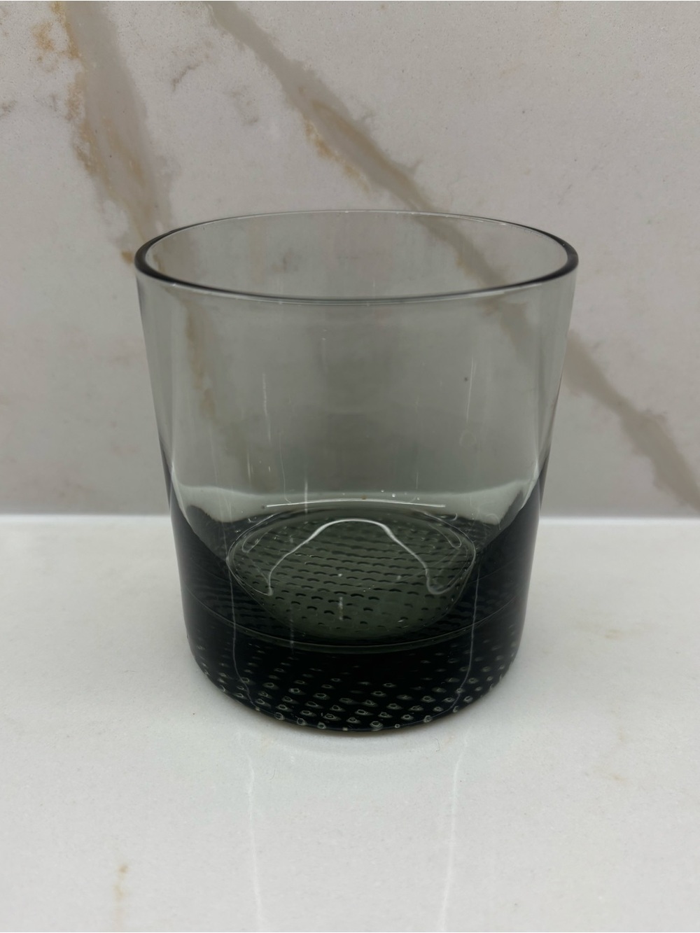 Vintage MCM Smoked Glass Lowball Old Fashioned Glass Dimpled Waffle Bottom